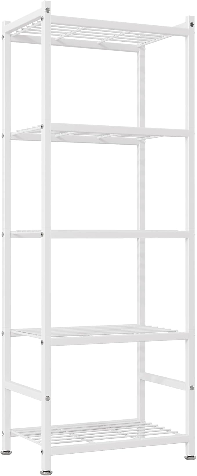 Small Storage Shelves, 5-Tier Metal Shelving Unit with Adjustable Feet, Compact Shelf Organizer for Garage, Kitchen, Pantry and Closet Organization, 17.7" x 11.8" x 56.3",White