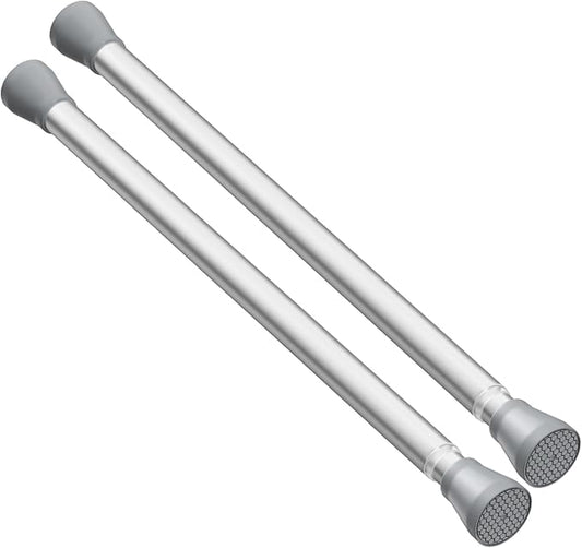 AIZESI 2PCS Silver Tension Curtain Rod 16 to 26 Inch, 7/8” Diameter, Small Adjustable Curtain Rods No Drilling Spring Curtain Rods for Window, Kitchen, Bathroom, Closet