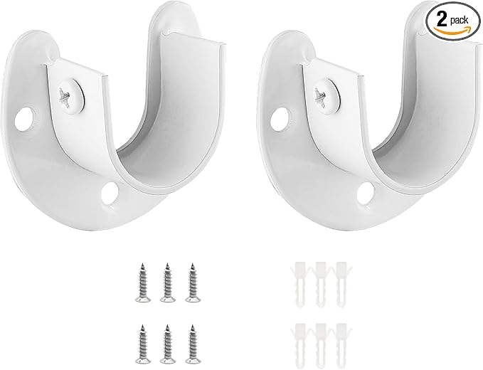 2 Packs Stainless Steel Closet Rod End Supports 1-1/3 Inch Wardrobe Bracket Heavy Duty Closet Pole Sockets Flange Rod Holder, U-Shaped with Screws, White