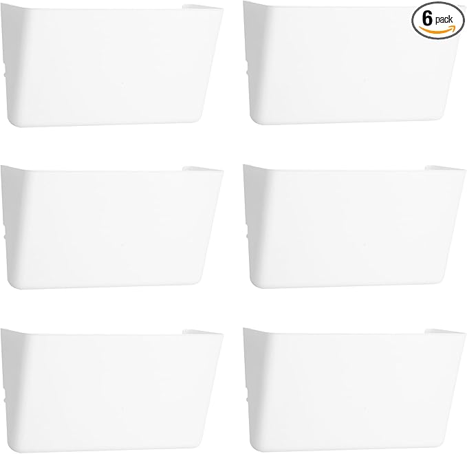 EASEPRES 6 Pack White Plastic Single Pocket Hanging File Organizer, Wall Mount Paper Mails Magazines Holder, Mounted Folder Bins for Office School and Home, 12.99x4.13x7.48 inches