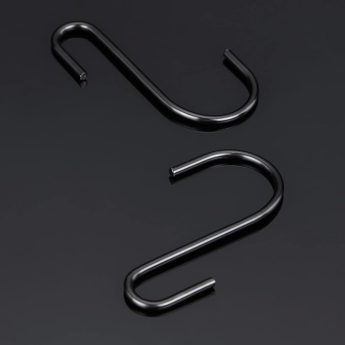 20-Pack Black S Hooks for Hanging 2.4 Inch – Small S Hooks Carbon Steel Hangers for Jeans, Kitchen Pots & Plant Hanging – Lightweight 0.88 Inch Opening Holder for Wire Shelving, Towel & Purse