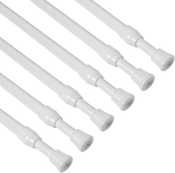 KXLife 6Pcs Spring Tension Curtain Rod, 28 to 40 Inch Adjustable Small Tension Rods No Drill, White Spring Loaded Curtain Tension Rod for Window