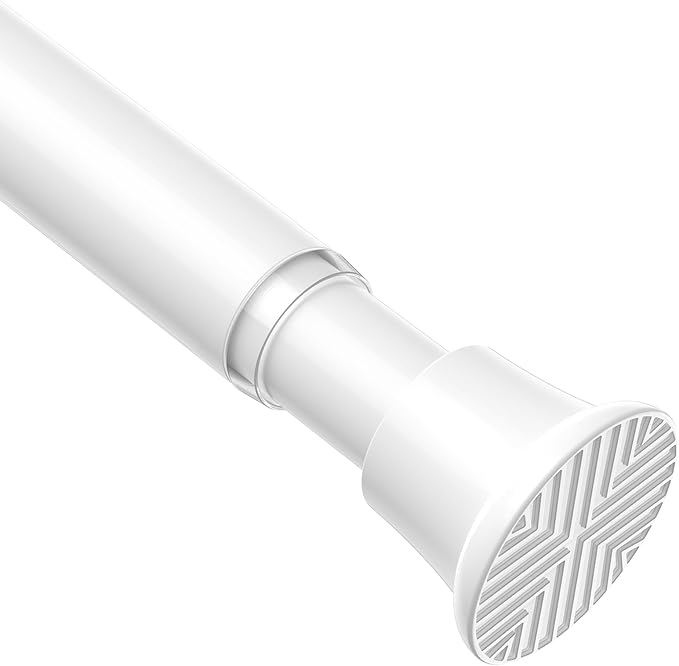 AIZESI White Adjustable Tension Curtain Rod, 31-77 Inch Spring No Drill Stainless Steel Tension Rods for Window，Closet ，Bathroom–Rust Resistant，Non-Slip