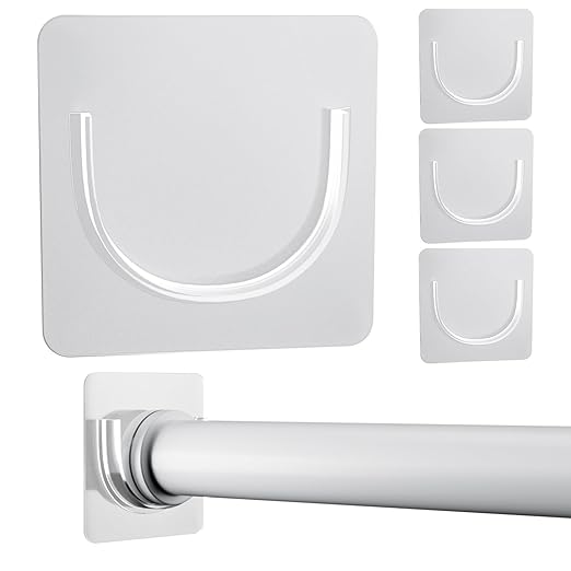 4 Pack Shower Rod Holder with Strong Adhesive, Shower Curtain Rod Holder No Drilling,Shower Bar Holder,Tension Curtain Rod Bracket
