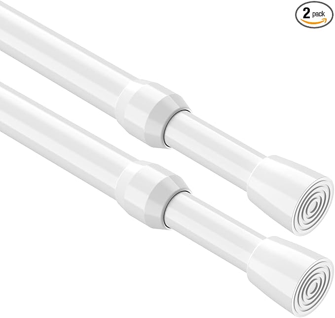 2Pack Tension Curtain Rod 26-39 inch Spring Tension Curtain Rod White Adjustable Spring Rod Extendable Tension Rod for Kitchen, Bathroom, Window, Bookshelf,Closet.