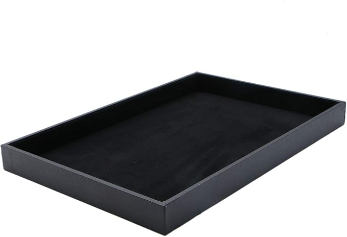 Velvet Jewelry Tray for Drawers Black Jewelrys Display Tray Stackable Jewelry Organizer Trays for Necklace Bracelet Ring Watch (1, Black)
