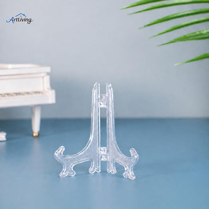 Artliving 4 Inch Clear Plastic Easels or Stand/Plate Holders to Display Pictures or Other Items at Weddings, Home Decoration, Birthdays, Tables (12 Pack)