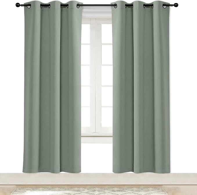NICETOWN Blackout Curtain Blind for Bedroom, Single Panel, W34 x L72 inches, Greyish Green, Thermal Insulated Grommet Blackout Room Darkening Drape/Drapery