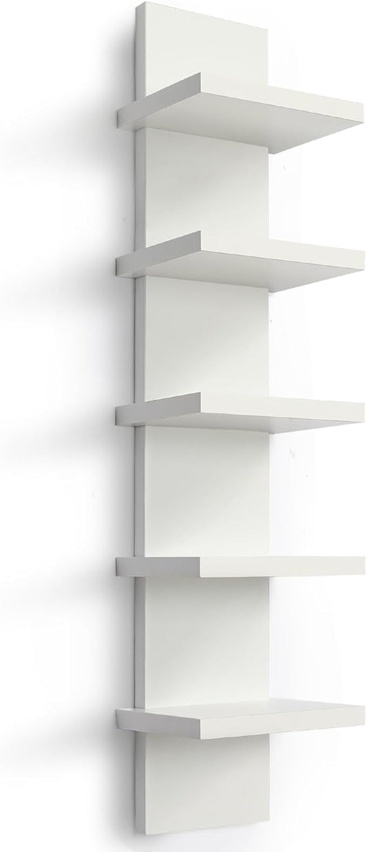 Homaterial 5 Tier Wall Shelf Unit, Small White Vertical Floating Shelf-Narrow Decorative Wall Mount Modern Wall Decor Shelves for Bedrooms, Living Rooms