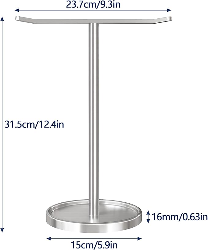 STWWO Hand Towel Holder, Stainless Steel Towel Holder Stand for Bathroom, Kitchen Countertop, T-Shaped Hand Towel Rack Stand, Brushed Nickel
