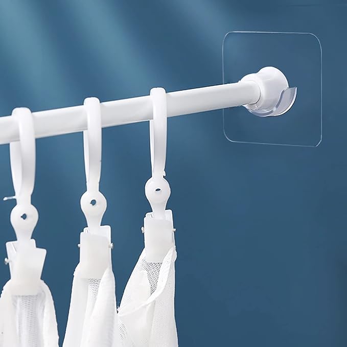 Venupple Spring Tension Rod Holder, 2 Packs 1.18 Inches Small Transparent Shower Rod Bracket No Drilling, Small Adhesive Tension Curtain Rod Retainer Shower Curtain Rod Holder