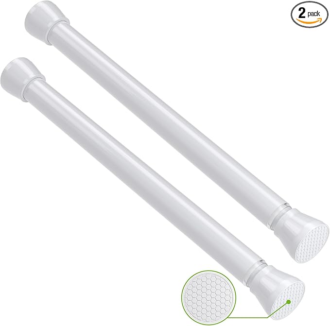 Tension Curtain Rod 2Pack Tension Rods 16 to 26 inch Adjustable Curtain Rod Small Expandable Spring Curtain Rod Pressure Rods For Closet, Door, Kitchen