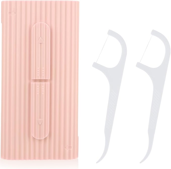 WLLHYF Portable Dental Floss Pick Organizer Travel Flosser Dispenser Storage Case Refillable Holder Boxes with 10 Floss Picks for Teeth Cleaning (White, Blue, Pink)