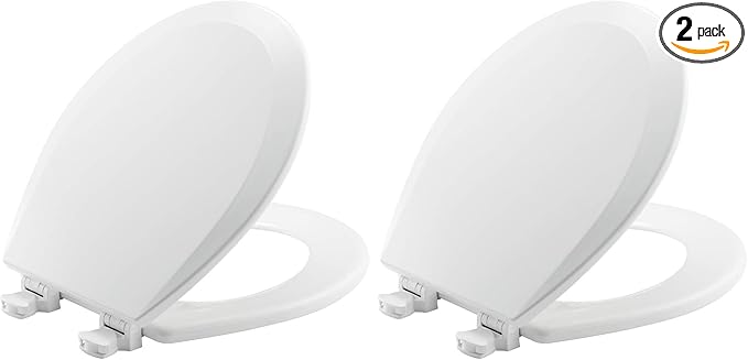 BEMIS 500EC 390 Toilet Seat with Easy Clean & Change Hinges,Round,Cotton White,(Pack of 2)