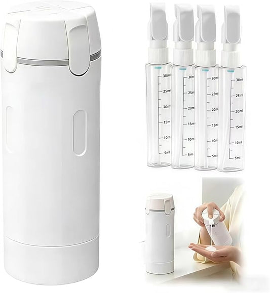 4 in 1 Travel Dispenser Bottle Leakproof Refillable Travel Bottles for Toiletries Portable Size Containers for Shampoo Lotion Cosmetics Travel Essentials for Women Men (White)