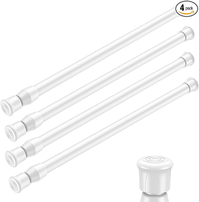 AIZESI 4PCS White Spring Tension Rods 12 to 19 Inch Adjustable Short Curtain Rods Tension Extendable Curtain Rod Mini Tension Rods for Small Windows Closet Cupboard