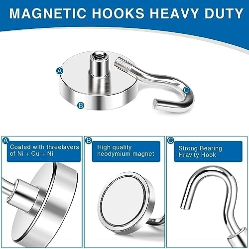 LOVIMAG Magnetic Hooks Heavy Duty 25 Pcs, 50lbs Magnets Hook for Cruise Cabins, Strong Magnets with Hooks for Classroom, Office, Neodymium Refrigerator Magnet for Fridge, Ceiling, Locker