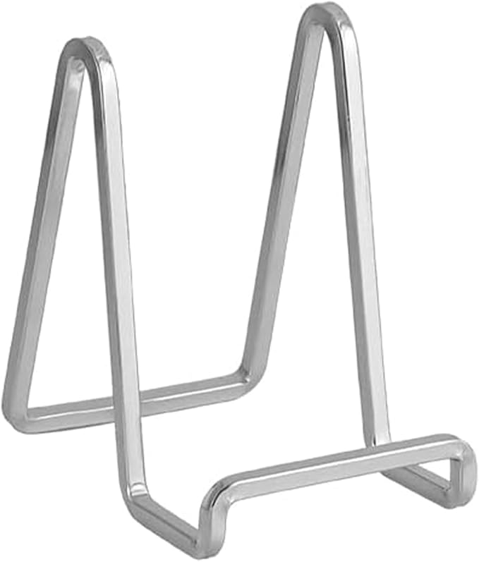 DIDUDIDU Plate Holder Easel Display Stand - 4.5 inch Silver Metal Stand for Decorative Plates, Photos, Picture Frames, Tabletop Art - 1 Piece