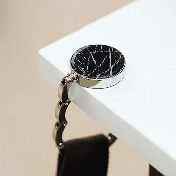 Bosketo Foldable Purse Hook Womens Bag Table Hanger Collection Desk Hooks for Purse (1pack Black Marble Hook)