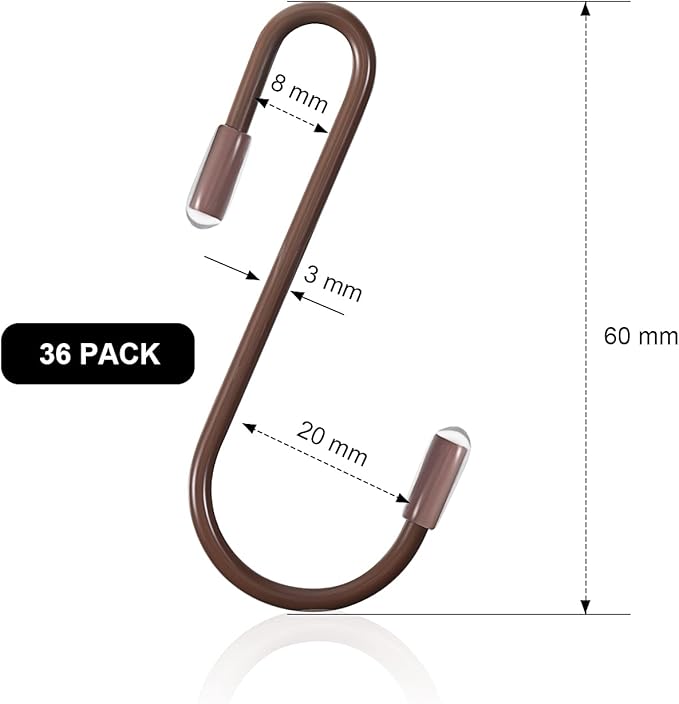 Hotop 36 Pcs Bronze S Hooks for Hanging 2.4 Inch Heavy Duty S Shaped Hook Rack Metal Non Slip Hanger for Christmas Tree Stocking Kitchen Pot Utensils Closet Wire Bathroom Bedroom Pan Bag Towel Plant