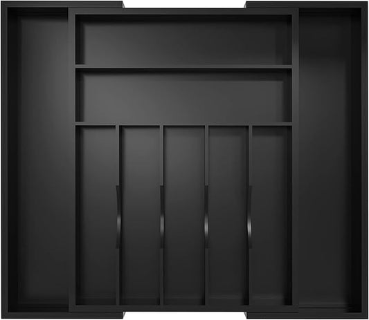 Utensil Organizer Silverware Drawer Organizer - Bamboo Expandable Cutlery Tray with Dividers for Utensil Holder Office Storage Makeup Desk Drawer Tool Organization W13.5"-19.5" x L17.5" x H2.5"(Black) | Expandable, Cutlery Tray, with Dividers, Utensil ...