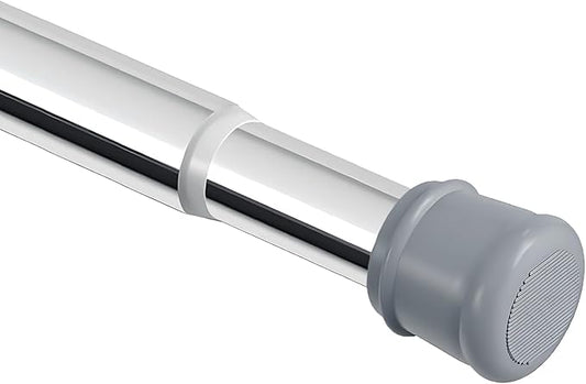 No Sectional Assembly Shower Curtain Rod 56-104 Inch, 1" Diameter Spring Long Adjustable Tension Curtain Rods for Bathroom Windows Closet No Drilling No Rust, Silver