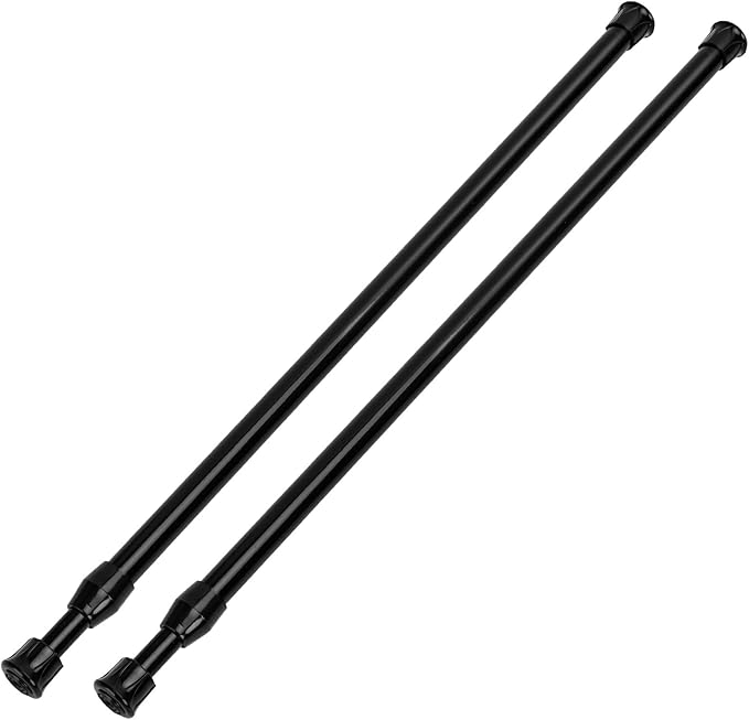 2 Pack Tension Curtain Rod 28-48 Inch, Small Short Adjustable Extendable Spring Loaded Rods for Windows Cabinet Blinds Closet Bedroom Kitchen Bathroom Door No Drilling, Black