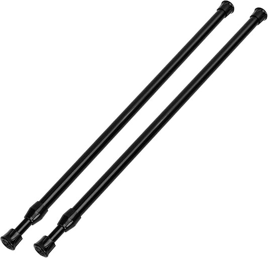 2 Pack Tension Curtain Rod 28-48 Inch, Small Short Adjustable Extendable Spring Loaded Rods for Windows Cabinet Blinds Closet Bedroom Kitchen Bathroom Door No Drilling, Black