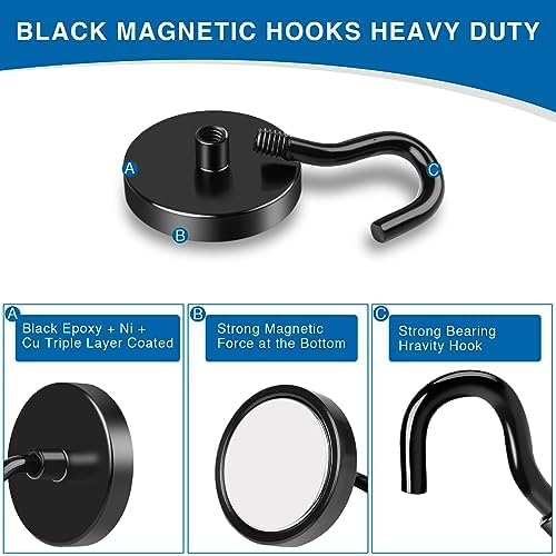 LOVIMAG Magnetic Hooks for Cruise Cabins, 85lbs Black Magnetic Hooks for Classroom, Strong Magnets with Hook for Hanging, Neodymium Magnet Hook for Fridge, Ceiling, Locker, Camper, Travel-25 Pcs