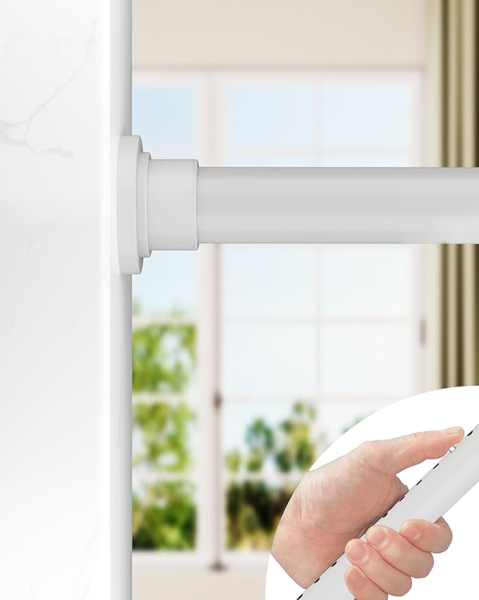 ALLZONE Tension Curtain Rod for Windows,123 to 160 Inch, Heavy Duty Extra Long Curtain Rods, Non-Slip Bathroom Shower Tension Rod, Renter Friendly, Adjustable, Spring Loaded, White