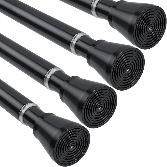 4pcs Tension Curtain Rod for Windows 27 to 50 Inch，Spring Tension Rods Black Curtain Rods Adjustable Spring Rod Extendable Tension Rod for Kitchen, Bathroom, Window, Bookshelf