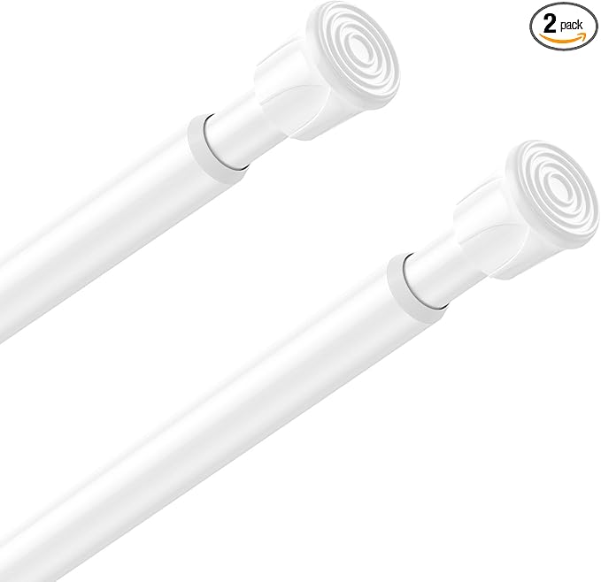 2 Pack White Spring Tension Curtain Rods 12-19 Inches, Spring Loaded Curtain Rods No Drilling, Adjustable Small Tension Rod for Windows, Kitchen, Doorway, Bathroom, Closet