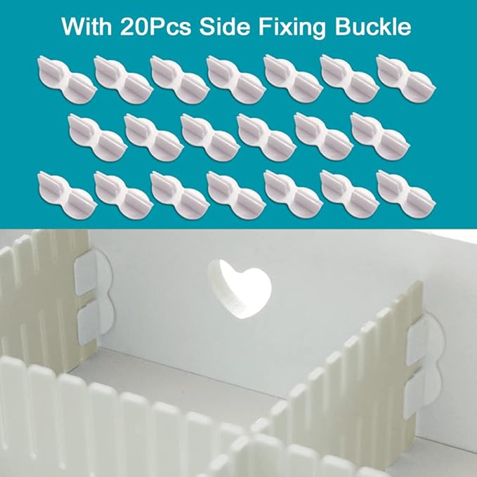 44Pcs Drawer Dividers with Fixing Buckle, Adjustable Drawer Organizer Storage Separator for Clothes, Cutlery, Socks, Underwear, Makeup, Dresser, Kitchen, Bedroom, Office, Bathroom, 14.5 * 2.75in