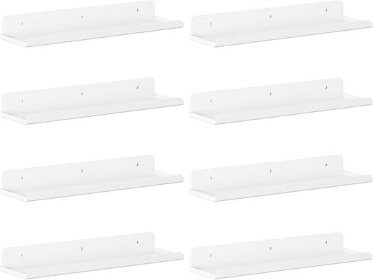 Lifewit Floating Shelves for Wall, Acrylic Display Shelf Wall Mounted for Figure, Car, Art, Book, 14" Perfume Organizer for Bathroom, Bedroom, Living Room, Nursery, Home Decor, White, 8 Pack