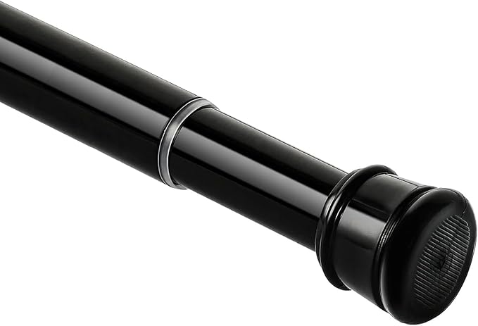 No Sectional Assembly Shower Curtain Rod 28-48 Inch, 1" Diameter Spring Long Adjustable Tension Curtain Rods for Bathroom Windows Closet No Drilling No Rust, Black