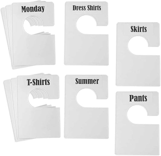 10 Pack White Clothing Rack Size Dividers Plus 60 Labels (1 Inch) and 16 Large Blank Labels, Large Rectangular Clothing Closet dividers (Pearl White)
