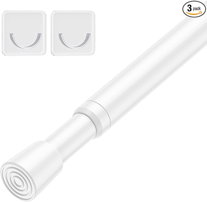Tension Curtain Rod 18-39 Inch with 2 Brackets Adjustable Spring Loaded Curtain Rods No Drilling Extendable White Tension Rod for Window Door Closet Bookshelf Kitchen Bathroom