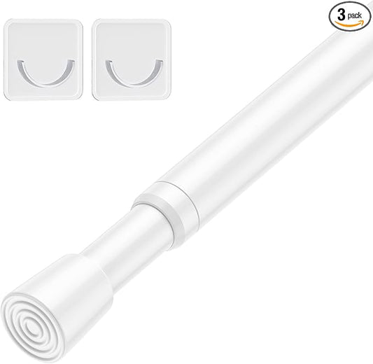Tension Curtain Rod 18-39 Inch with 2 Brackets Adjustable Spring Loaded Curtain Rods No Drilling Extendable White Tension Rod for Window Door Closet Bookshelf Kitchen Bathroom