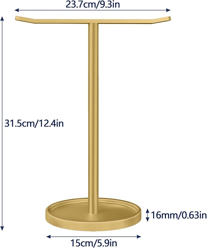 STWWO Hand Towel Holder, Stainless Steel Towel Holder Stand for Bathroom, Kitchen Countertop, T-Shaped Hand Towel Rack Stand, Gold