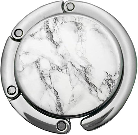Bosketo Foldable Purse Hook Womens Bag Table Hanger Collection Desk Hooks for Purse (1pack White Marble Hook)
