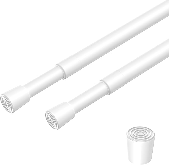 2 Pack Spring Loaded Tension Rod 27-38" Adjustable Curtain Rods No Drill Extendable Spring Rod Tension Curtain Rods For Window Kitchen Shelves Rv Refrigerator And Small Spaces,White