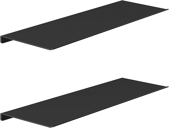 MKO 16" Floating Shelves for Wall, Long Metal Wall Mounted Shelf for Bathroom, Bedroom, Living Room, Kitchen, Display Hanging Shelves for Books/Storage/Room Decor 2 Packs, Black