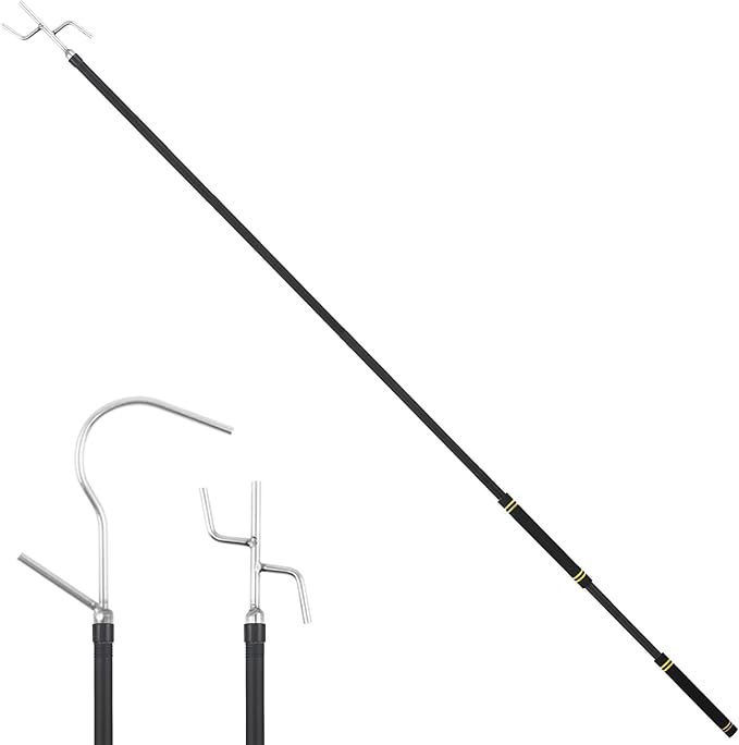 Clothes Hook Pole Heavy Duty,32 to 80In Retail Clothing Hook Pole Long Handle with 2 Hooks Hanging Birdfeeder Frosted Tube Extension Pole to Reach High Hangers for Turck (Black Tube)
