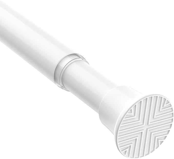 AIZESI White Adjustable Tension Curtain Rod, 31-63 Inch Spring No Drill Stainless Steel Shower Rods for Bathroom，Closet ，Window–Rust Resistant，Non-Slip