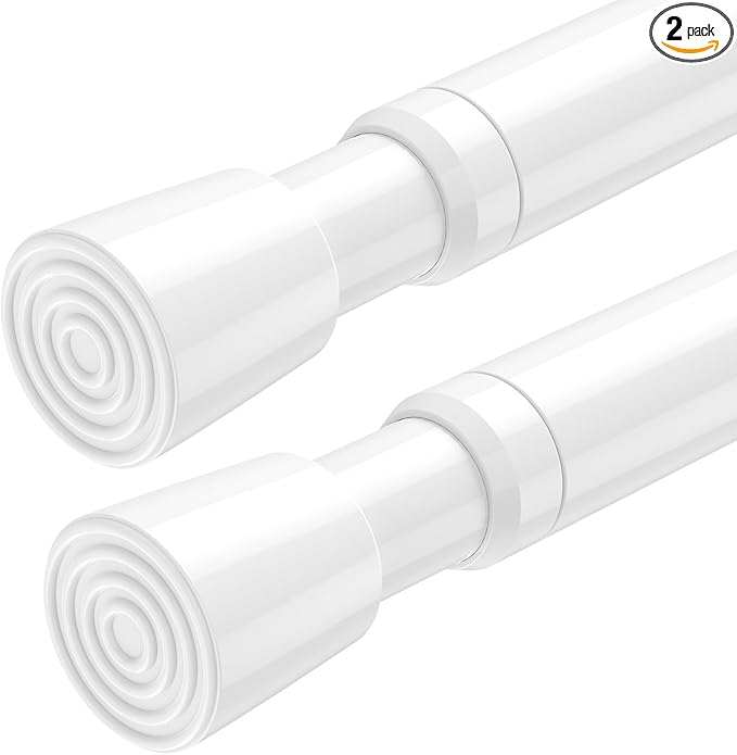 AIZESI 2 Pack Tension Rods for Windows 26.5 to 36 inch, Adjustable Expandable Pressure Spring Curtain Rods No Drilling, White Curtain Rods for Doorway Closet Door