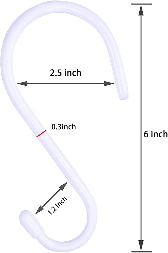 DINGEE 6 Inch Large White Heavy Duty S Hooks, 12 Pack, 7mm Thick Vinyl Coated, Non Slip Sturdy Metal S Hooks for Hanging Plants, Close, Bird Feeders, Large Objects, Tools, Bikes