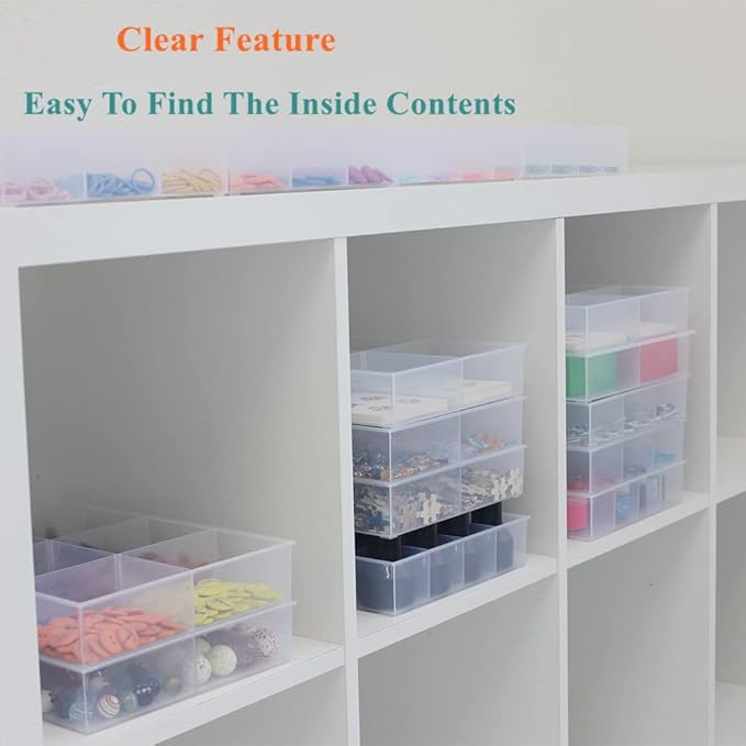BangQiao 2 Pack Fixed 12 Grids Clear Plastic Organizer Sorting Tray and Transparent Storage Divider Box Container Case for Hardware, Craft, Sewing Kit, Office Supplies, Small Parts