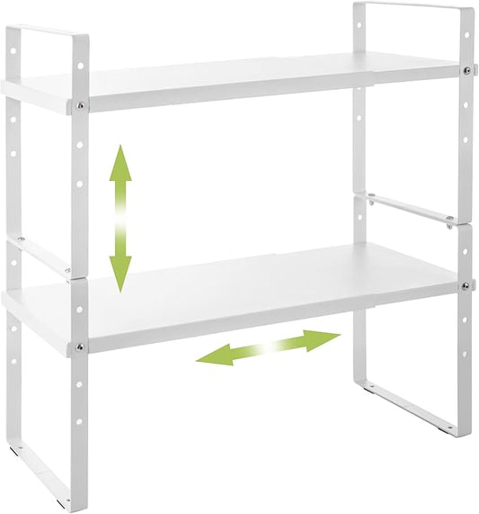 Expandable Cabinet Shelf Organizer Rack, Stackable Kitchen Counter Storage Shelves Stand, Adjustable Height Pantry Shelf Spice Rack