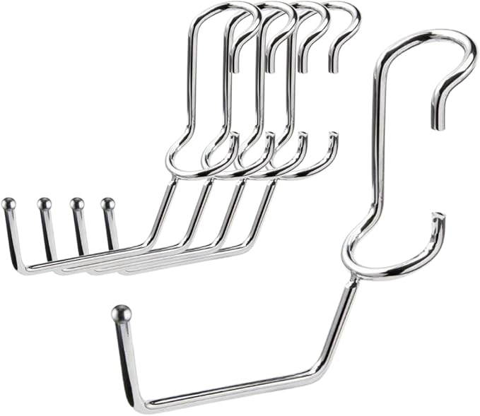 Shelf Pole Hooks 5-Pack | Chrome Heavy-Duty Utility J Hooks for 1-Inch Poles ONLY | Snap-On Hooks for Wire, Metal & Metro Shelving | Garage, Kitchen & Home Organization