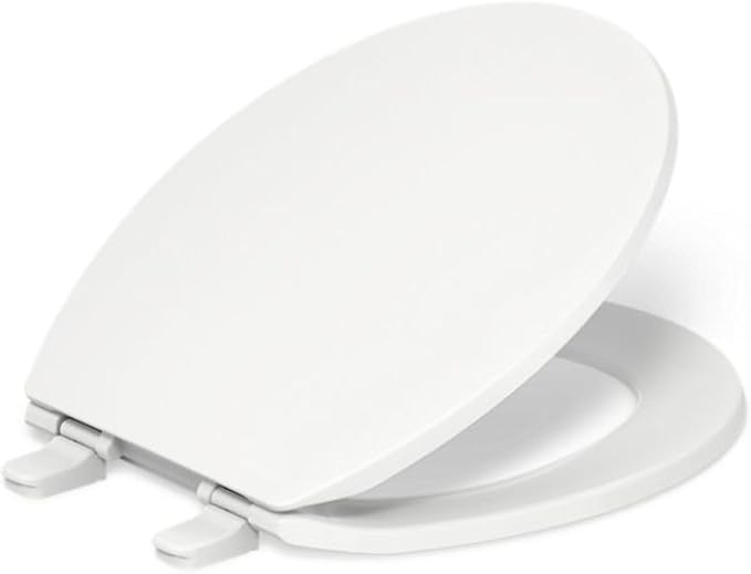 KOHLER 20111-0 Brevia, Slow Close Toilet Seat, Round Toilet Seat, Grip-Tight Bumpers Quick-Attach Hardware, White (Pack of 2)